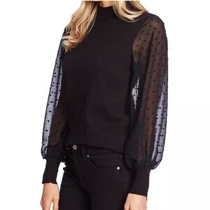 CECE Mockneck Contrast Sleeve Sweater Black Small